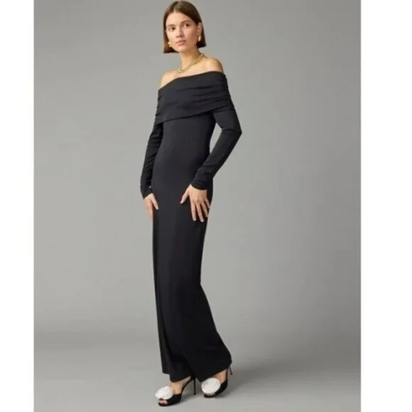 J. Crew | Dresses | J Crew Collection Off The Shoulder Matte Jersey Maxi  Dress S New Black Cocktail | Poshmark